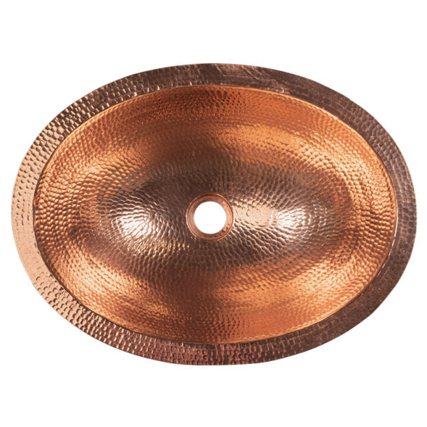 Premier Copper Products 19" Oval Under Counter Hammered Copper Bathroom Sink in Polished Copper
