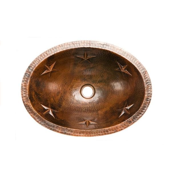 Premier Copper Products Oval Star Under Counter Hammered Copper Bathroom Sink