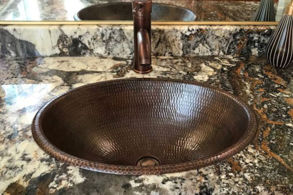 Premier Copper Products Oval Self Rimming Hammered Copper Sink