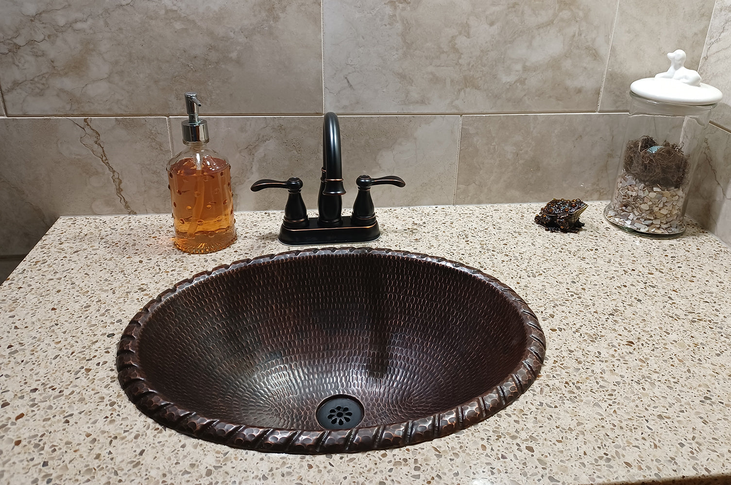 Premier Copper Products Oval Roped Rim Self Rimming Hammered Copper Sink