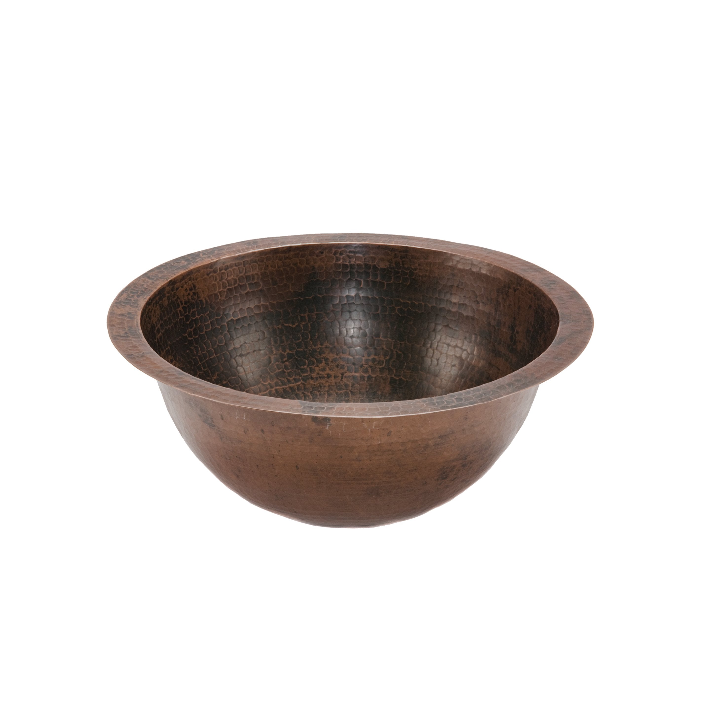 Premier Copper Products 14" Round Under Counter Hammered Copper Sink-DirectSinks