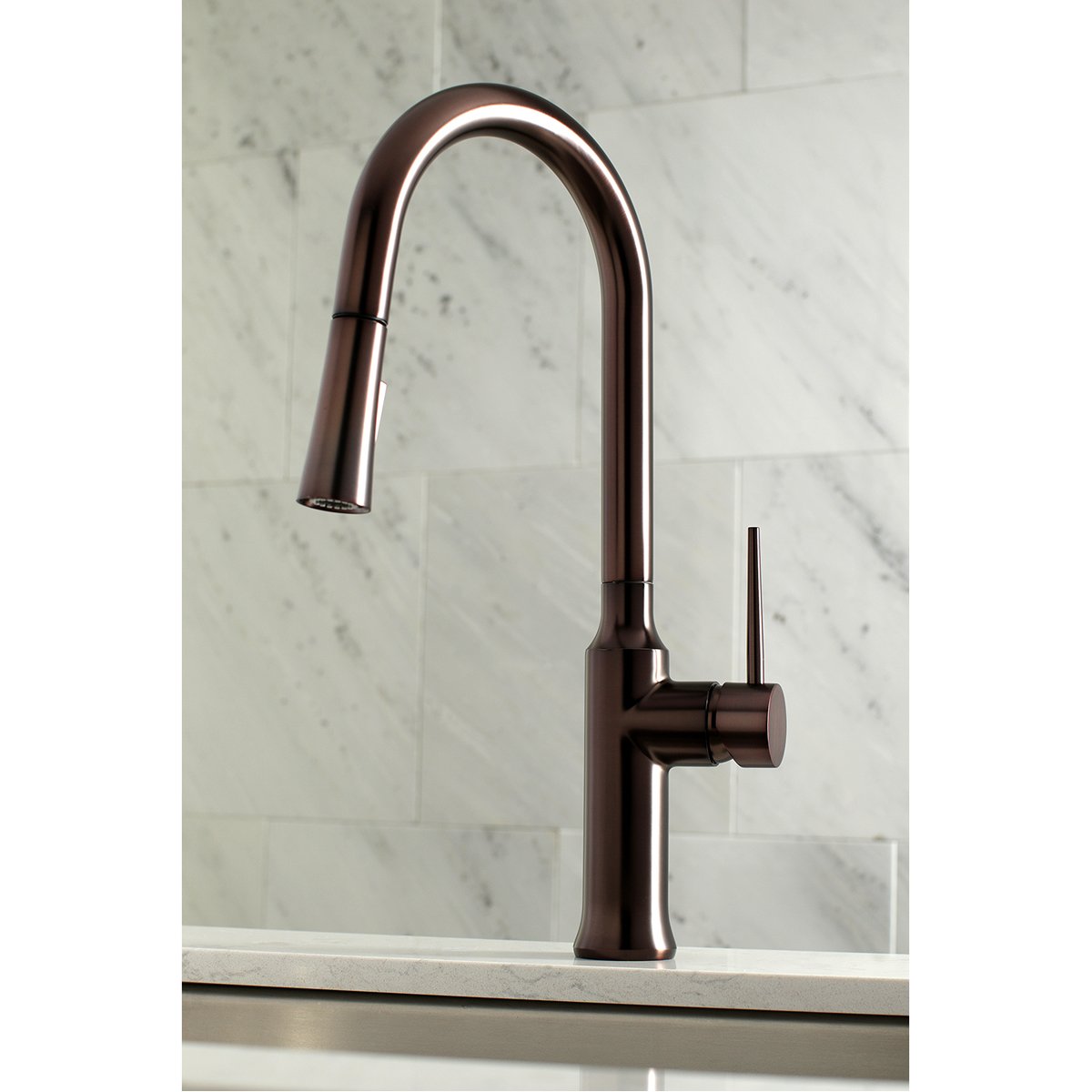 Kingston Brass New York Gourmetier Deck Mount Single-Handle Pull-Down Kitchen Faucet