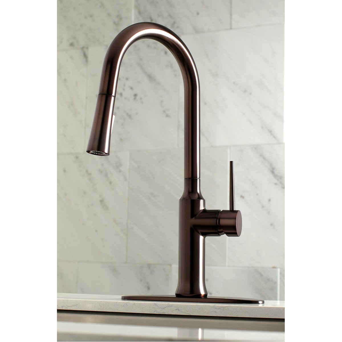 Kingston Brass New York Gourmetier Deck Mount Single-Handle Pull-Down Kitchen Faucet