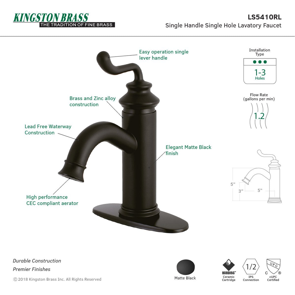 Kingston Brass Fauceture Royale Single-Handle Monoblock Bathroom Fauce —  DirectSinks
