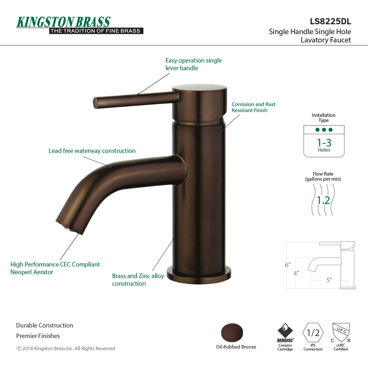 Kingston Brass LS8215NYL New York Bathroom Faucet, 5-1/16", Oil Rubbed  Bronze 並行輸入品 浴室、浴槽、洗面所