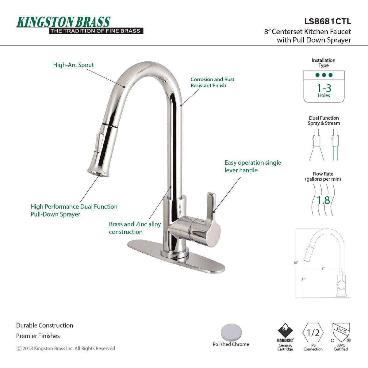 Kingston Brass Continental Gourmetier Single-Handle Pull-Down Kitchen Faucet