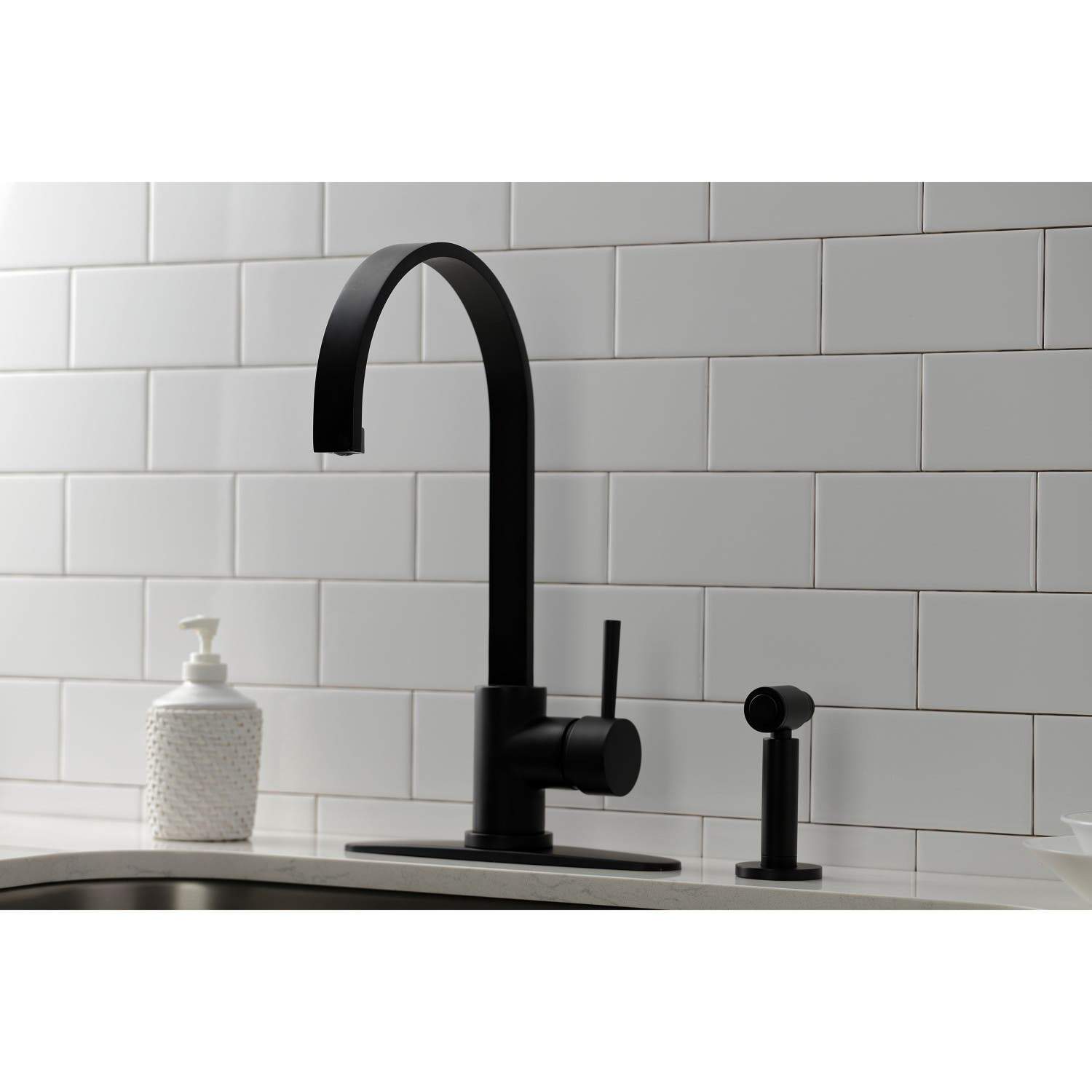 Kingston Brass LS871XDLBS-P Concord Single-Handle Kitchen Faucet with Brass Sprayer