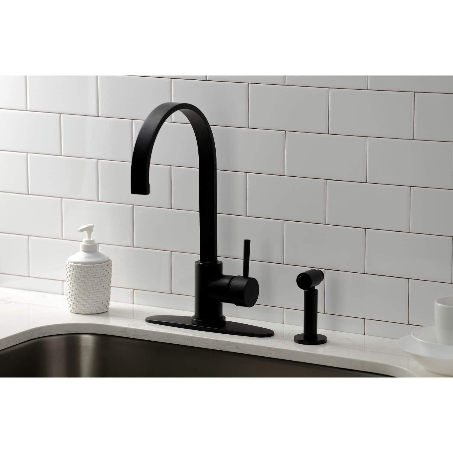 Kingston Brass LS871XDLBS-P Concord Single-Handle Kitchen Faucet with Brass Sprayer
