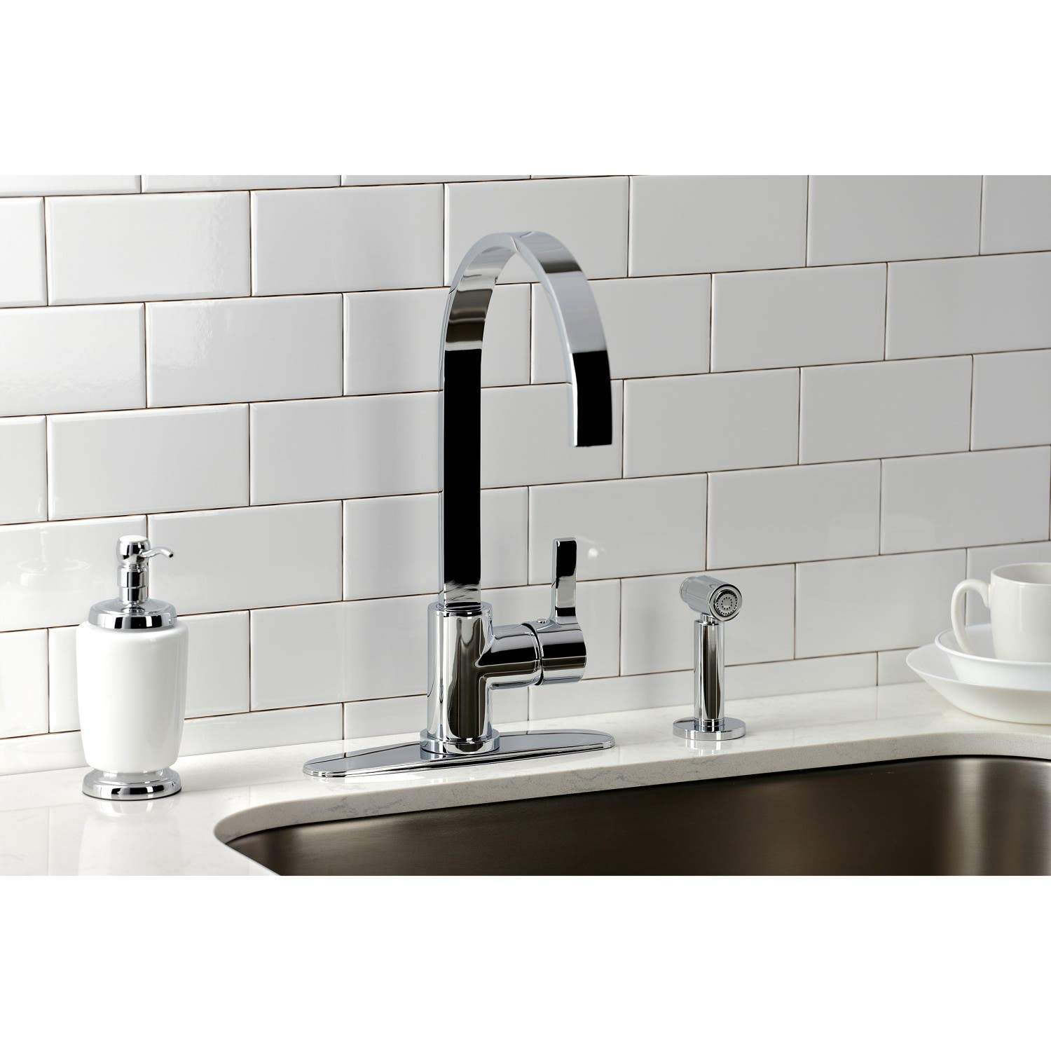 Kingston Brass LS871XCTLBS-P Continental Single-Handle Kitchen Faucet with Brass Sprayer