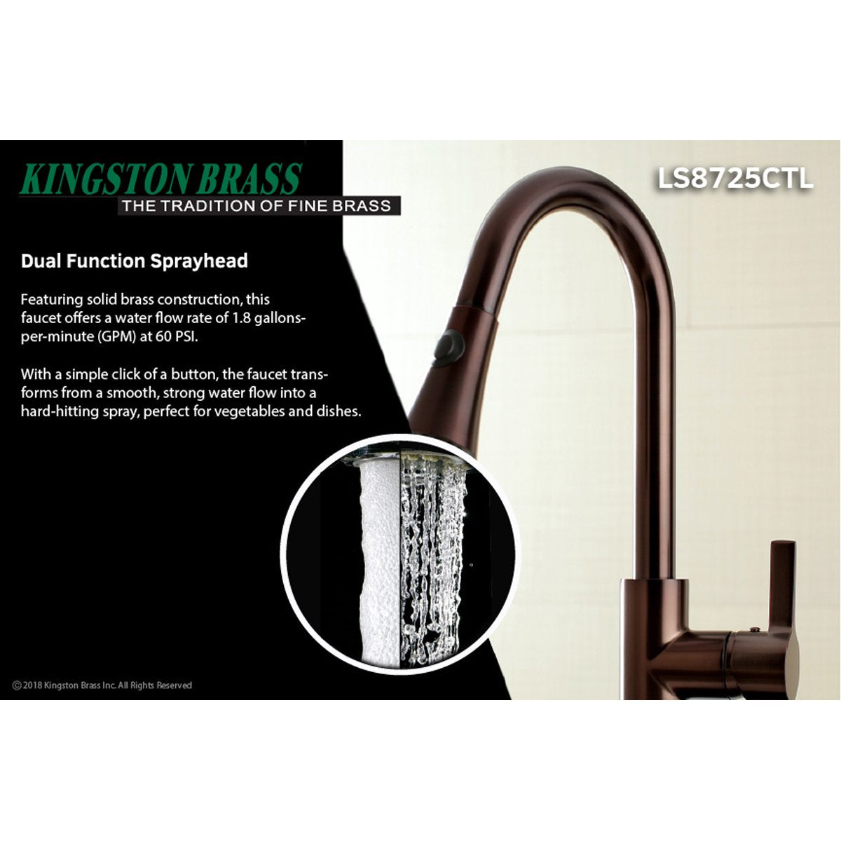 Kingston Brass Gourmetier Continental Deck Mount Single-Handle Pull-Down Kitchen Faucet
