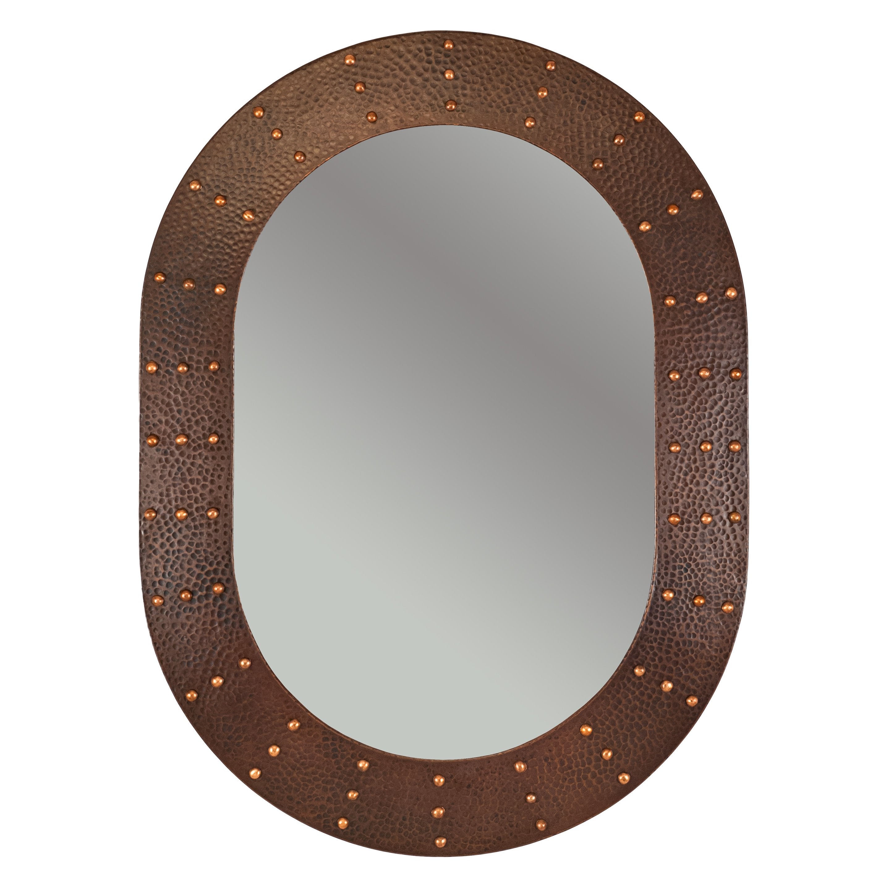 Premier Copper Products 35" Hand Hammered Oval Copper Mirror with Hand Forged Rivets-DirectSinks