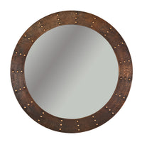34" Hand Hammered Round Copper Mirror with Hand Forged Rivets