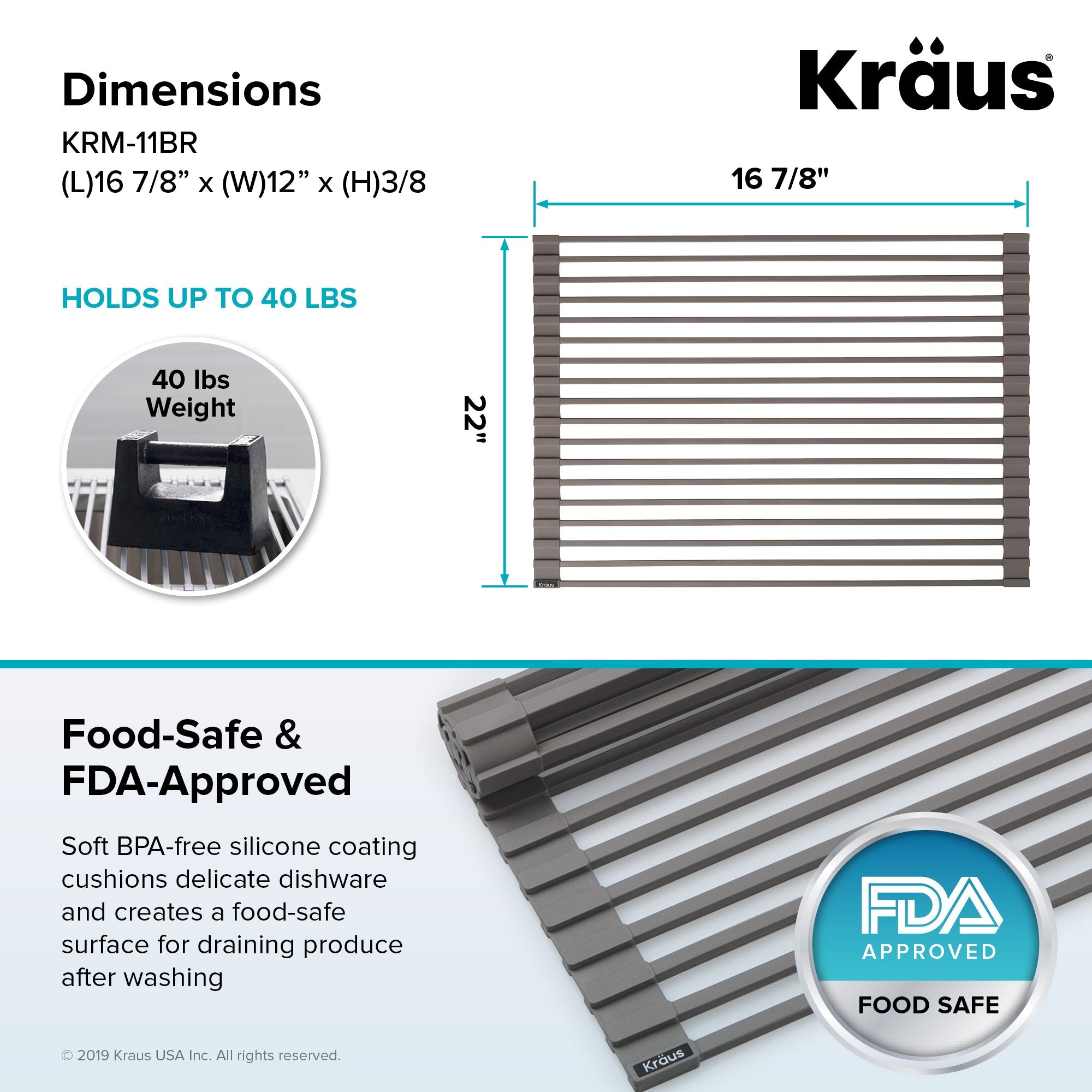 Kraus Drying Rack Multipurpose Roll-Up Dish Drying Rack for KRAUS Workstation Sinks ...