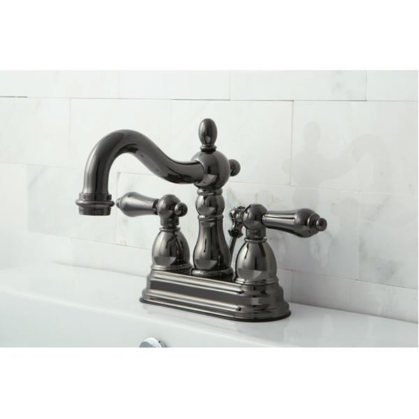 Kingston Brass NB1600AL Water Onyx 4 inch Centerset Lavatory Faucet with ABS/Brass Pop up Drain in Black Nickel-Bathroom Faucets-Free Shipping-Directsinks.