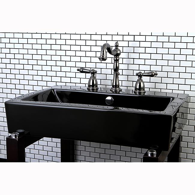 Kingston Brass NB1970AL Water Onyx Widespread Lavatory Faucet with Lever Handles and ABS/Brass Pop up Drain in Black Nickel-Bathroom Faucets-Free Shipping-Directsinks.