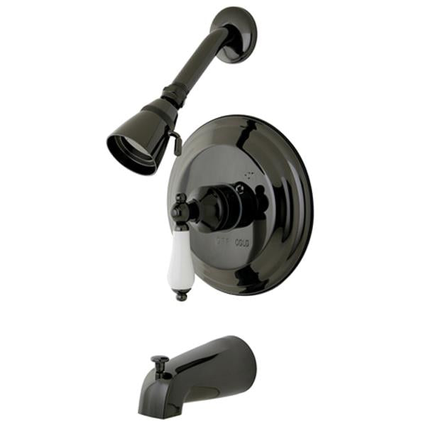 Kingston Brass Water Onyx NB3630PL Pressure Balanced Tub and Shower Faucet with Porcelain Lever Handle-Shower Faucets-Free Shipping-Directsinks.