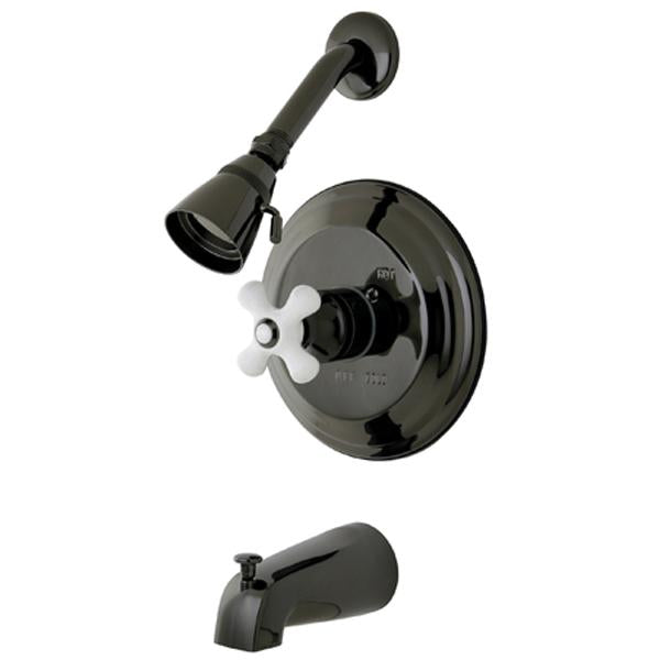 Kingston Brass Water Onyx NB3630PX Pressure Balanced Tub and Shower Faucet with Porcelain Cross Handle-Shower Faucets-Free Shipping-Directsinks.