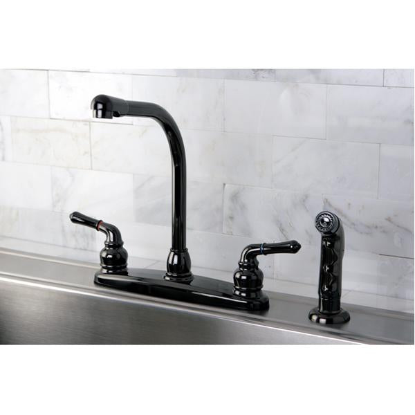 Kingston Brass NB750SP Water Onyx Two Handle Centerset Kitchen Faucet and Matching Side Sprayer in Black Nickel-Kitchen Faucets-Free Shipping-Directsinks.