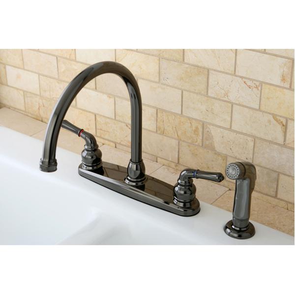 Kingston Brass NB790SP Water Onyx Two Handle Centerset Kitchen Faucet and Matching Side Sprayer in Black Nickel-Kitchen Faucets-Free Shipping-Directsinks.