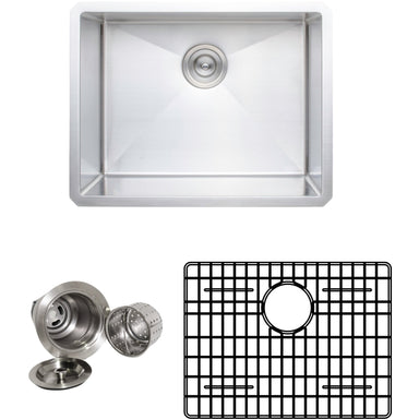 Wells Sinkware Handcrafted 23-Inch 16-Gauge Undermount Single Bowl Stainless Steel Kitchen Sink with Grid Rack and Basket Strainer-DirectSinks