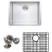 Wells Sinkware Handcrafted 23-Inch 16-Gauge Undermount Single Bowl Stainless Steel Kitchen Sink with Grid Rack and Basket Strainer-DirectSinks