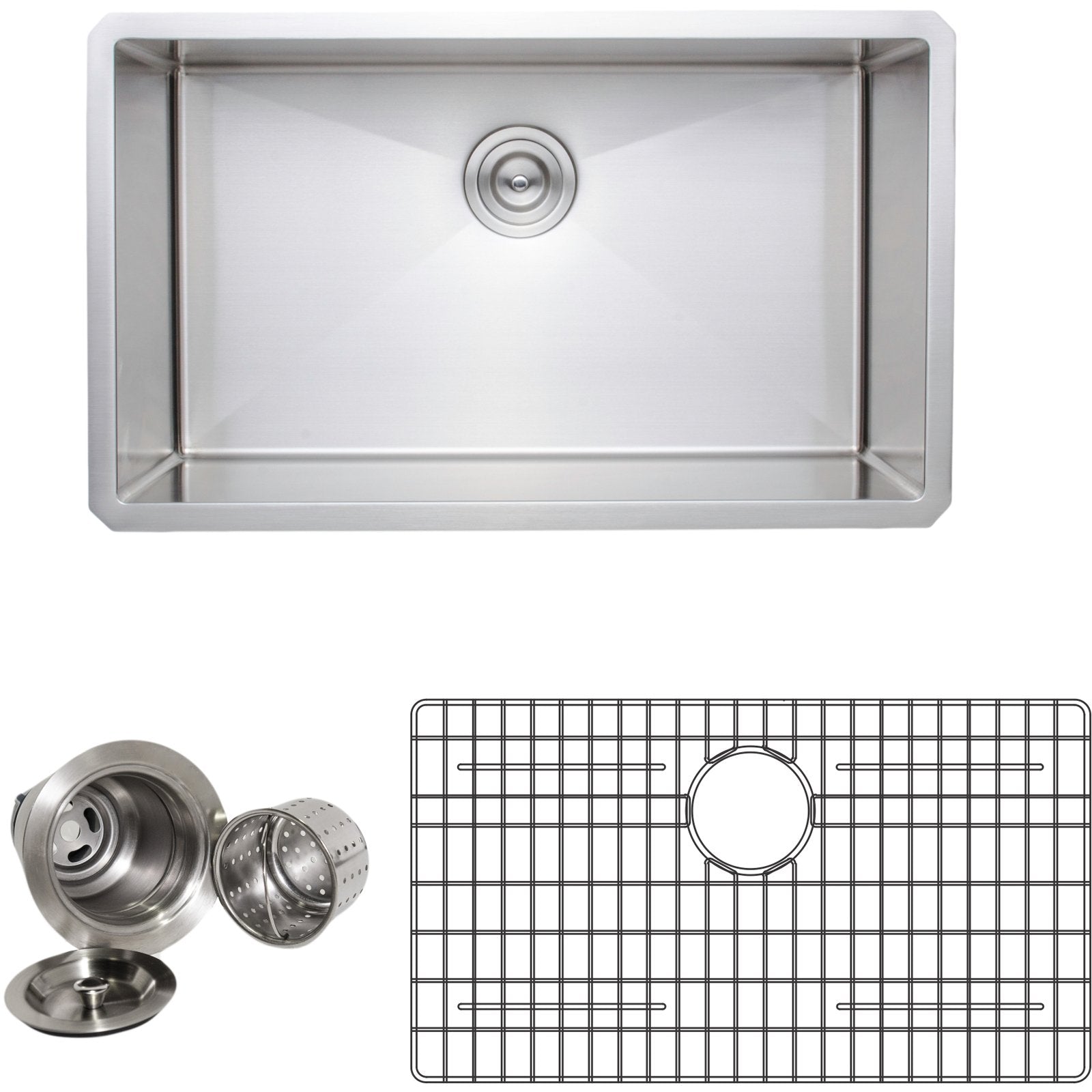 thumbnail image 2 of KBFmore Undermount Kitchen Sink – 16 Gauge Stainless Steel, 30 Inch, With Strainer & Grid, US607SSG 2 of 5