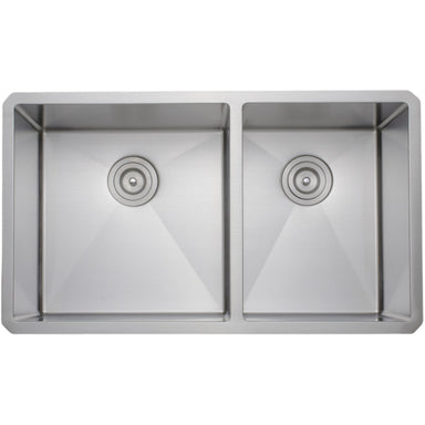 Wells Sinkware Handcrafted 33-Inch 16-Gauge Undermount 60/40 Double Bowl Stainless Steel Kitchen Sink-DirectSinks