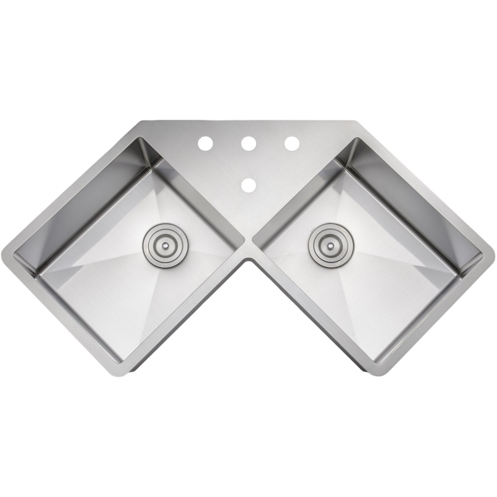 Wells Sinkware Handcrafted 46-Inch 16-Gauge Undermount Butterfly Equal Double Bowl Stainless Steel Corner Kitchen Sink-DirectSinks