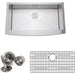 Wells Sinkware Handcrafted 36-Inch 16-Gauge Arched Apron Front Farmhouse Single Bowl Stainless Steel Kitchen Sink with Grid Rack and Basket Strainer-DirectSinks