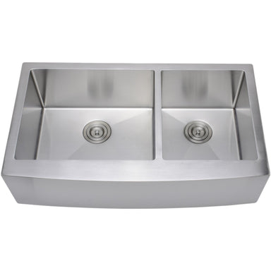 Wells Sinkware Handcrafted 36-Inch 16-Gauge Arched Apron Front Farmhouse 60/40 Double Bowl Stainless Steel Kitchen Sink-DirectSinks