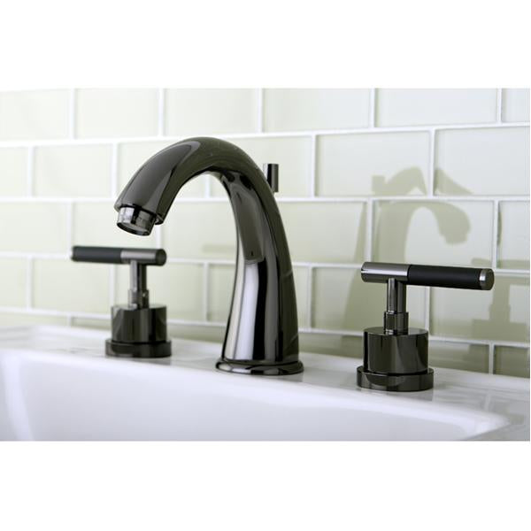 Kingston Brass NS2960DKL Water Onyx Widespread Lavatory Faucet with Lever Handles and Brass Pop up Drain in Black Nickel-Bathroom Faucets-Free Shipping-Directsinks.