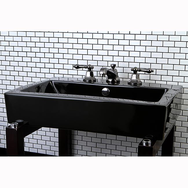 Kingston Brass NS4460AL Water Onyx Widespread Lavatory Faucet with Lever Handles and Brass Pop up Drain in Black Nickel-Bathroom Faucets-Free Shipping-Directsinks.