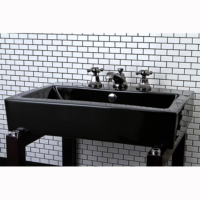 Kingston Brass NS4460BX Water Onyx Widespread Lavatory Faucet with Cross Handles and Brass Pop up Drain in Black Nickel-Bathroom Faucets-Free Shipping-Directsinks.