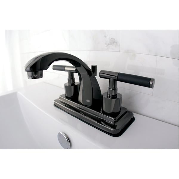 Kingston Brass NS4640DKL Water Onyx 4 Inch Centerset Lavatory Faucet with Brass Pop up Drain in Black Nickel-Bathroom Faucets-Free Shipping-Directsinks.