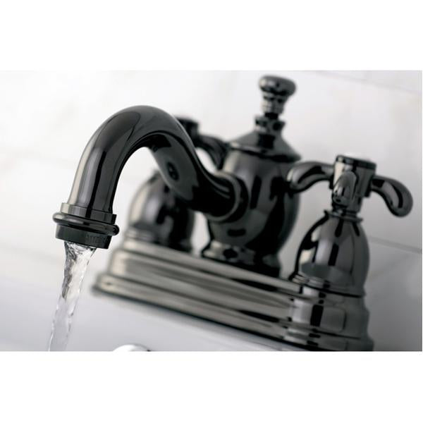 Kingston Brass NS7100TX Water Onyx 4 inch Centerset Lavatory Faucet with Cross Handles and Brass Pop up Drain in Black Nickel-Bathroom Faucets-Free Shipping-Directsinks.