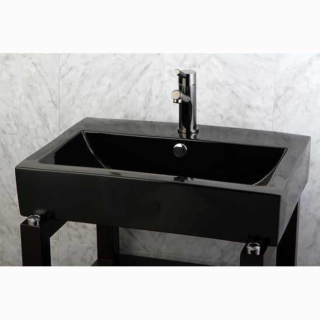 Kingston Brass NS8420DKL Water Onyx Single Handle Lavatory Faucet with Anti-Slide Handle Sleeve and Brass Pop up Drain in Black Nickel-Bathroom Faucets-Free Shipping-Directsinks.