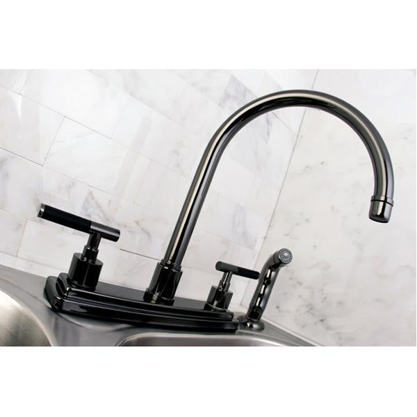 Kingston Brass NS8790DKLSP Water Onyx 8 inch Centerset Kitchen Faucet with Lever Handles and Matching Side Sprayer in Black Nickel-Kitchen Faucets-Free Shipping-Directsinks.