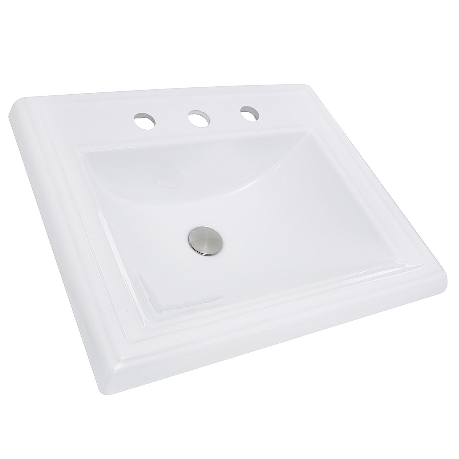 Nantucket Sinks 23-Inch Rectangular Drop-In Ceramic Vanity Sink for 8" Centers
