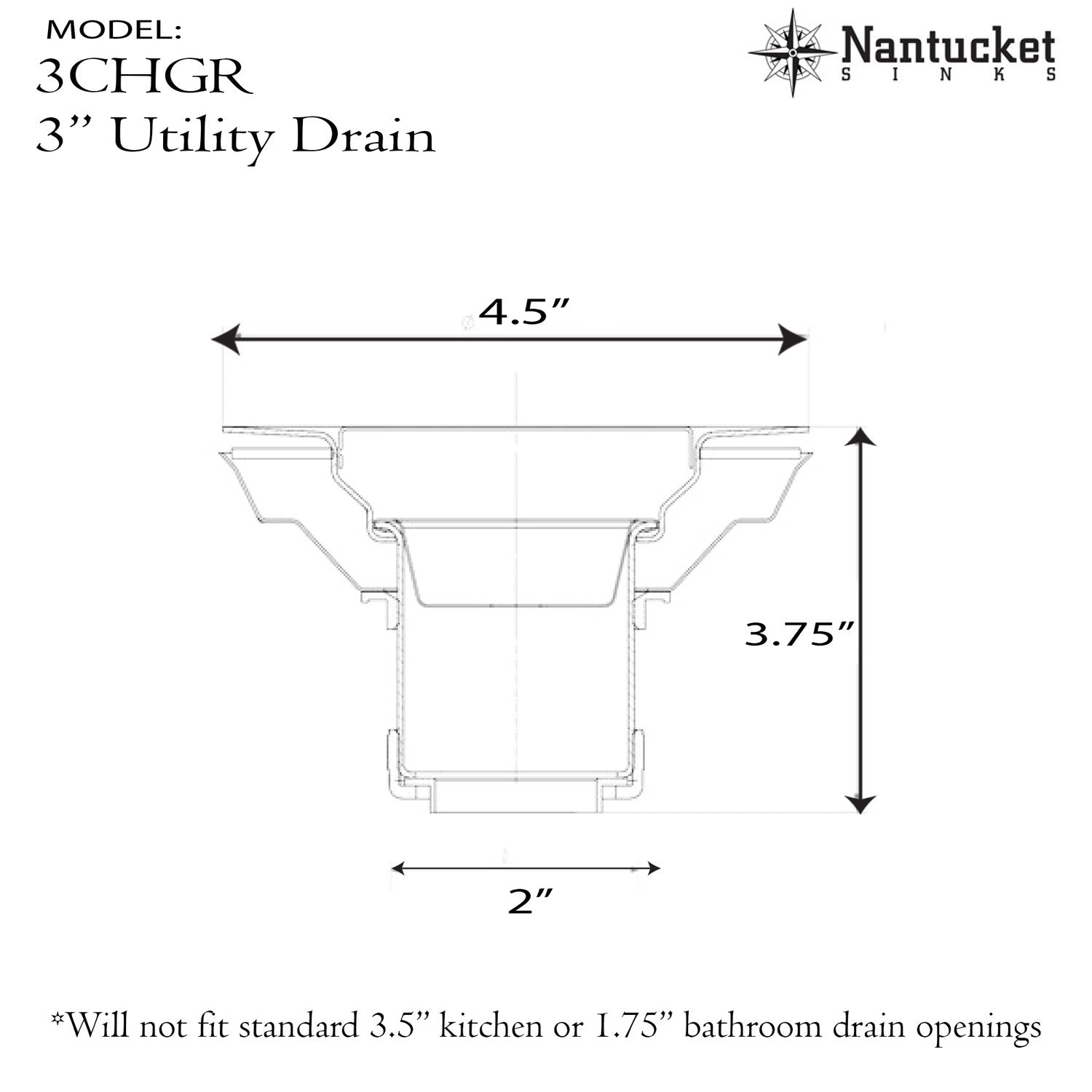 Nantucket Sinks 3-Inch Utility Sink Grid Drain | Brushed Satin Brass
