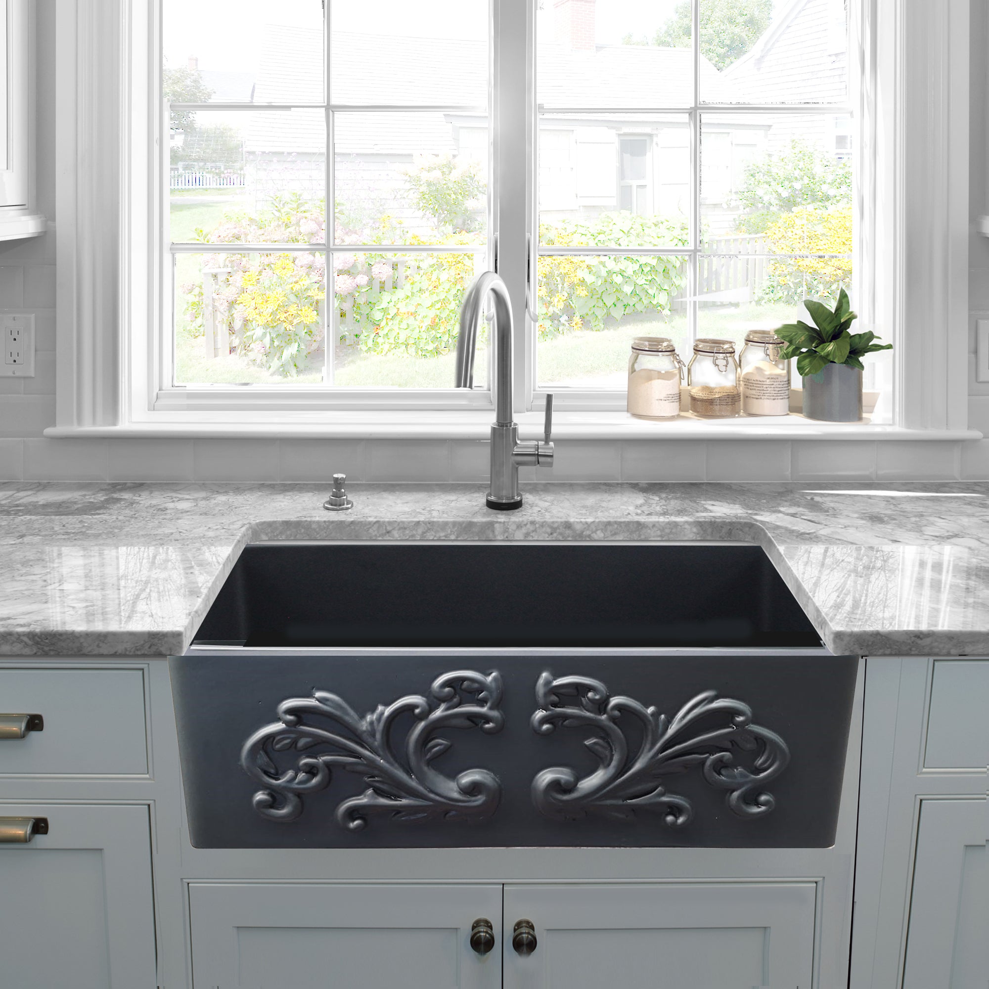 Nantucket Sinks 33" Farmhouse Fireclay Sink with Filigree Apron