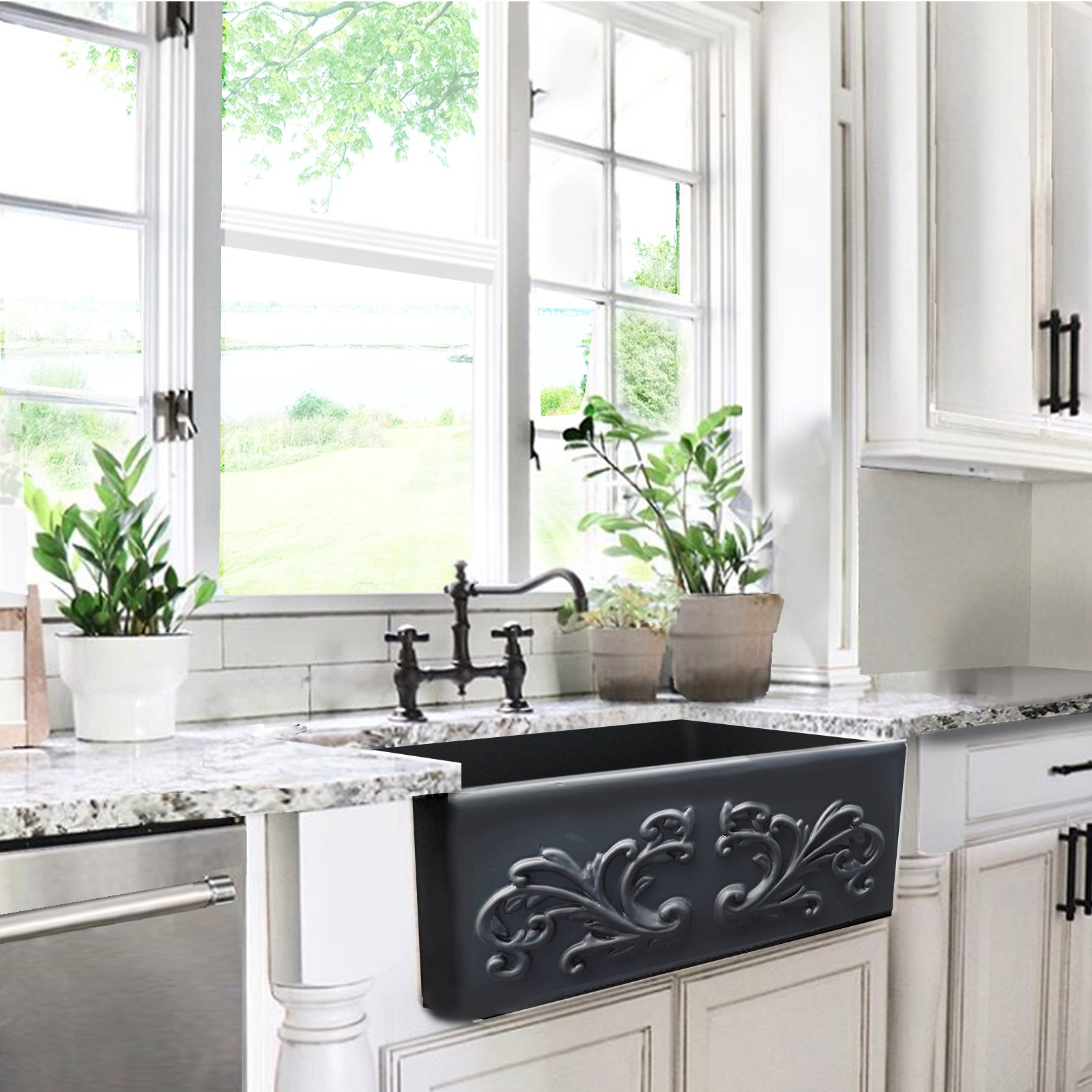 Nantucket Sinks 33" Farmhouse Fireclay Sink with Filigree Apron