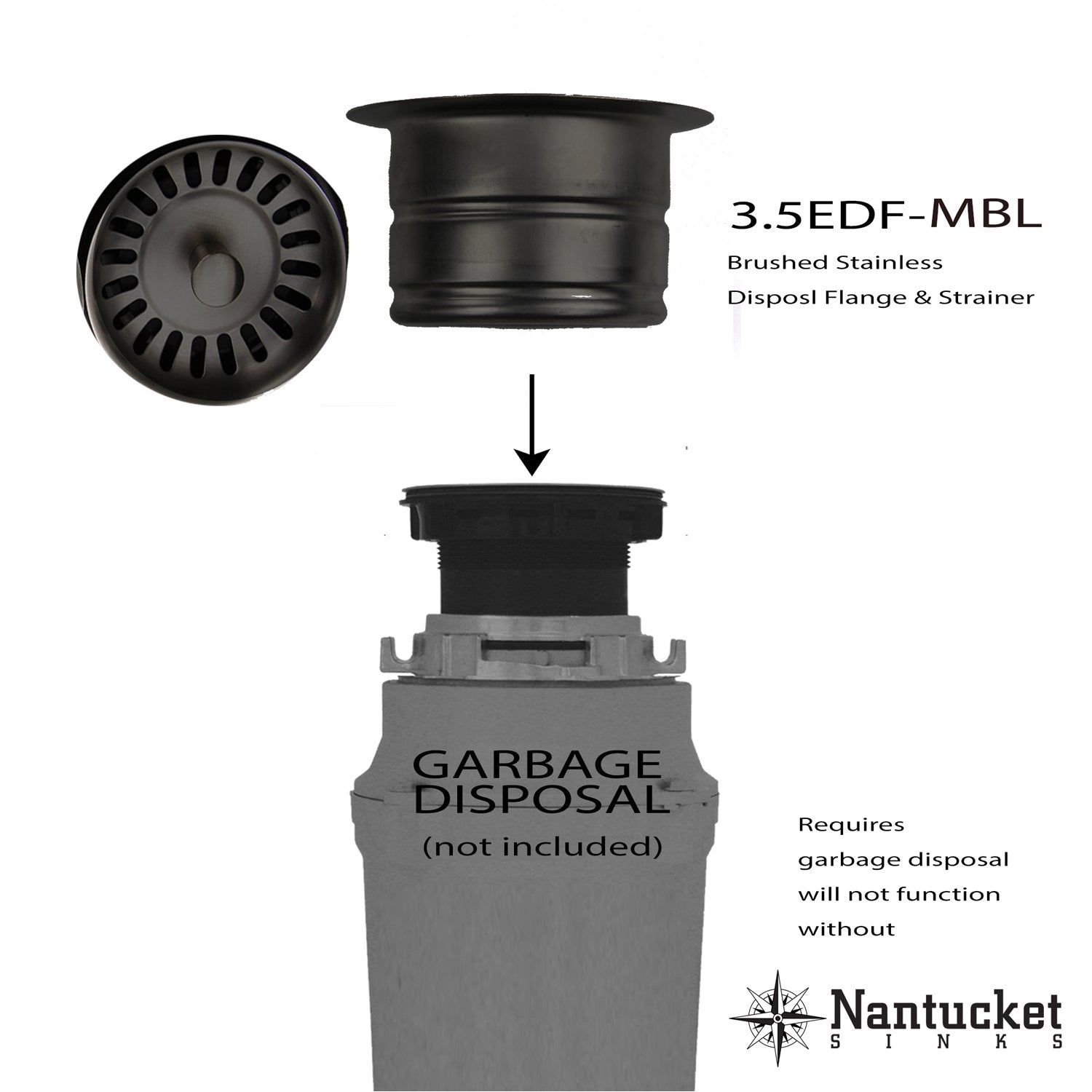 Nantucket Sinks 3.5-Inch Extended Flange Disposal Kitchen Drain