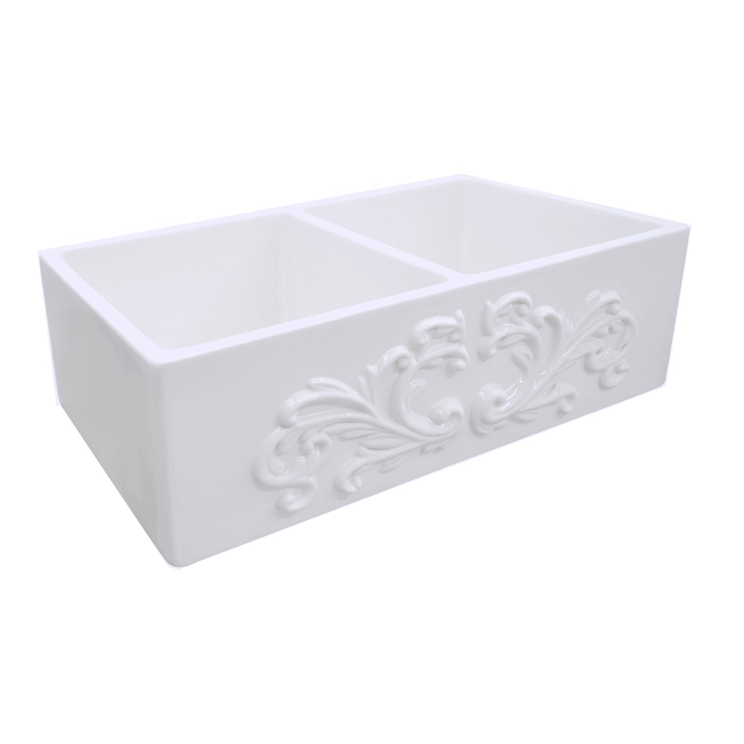 Nantucket Sinks Double Bowl Farmhouse Fireclay Sink with Filigree Apron