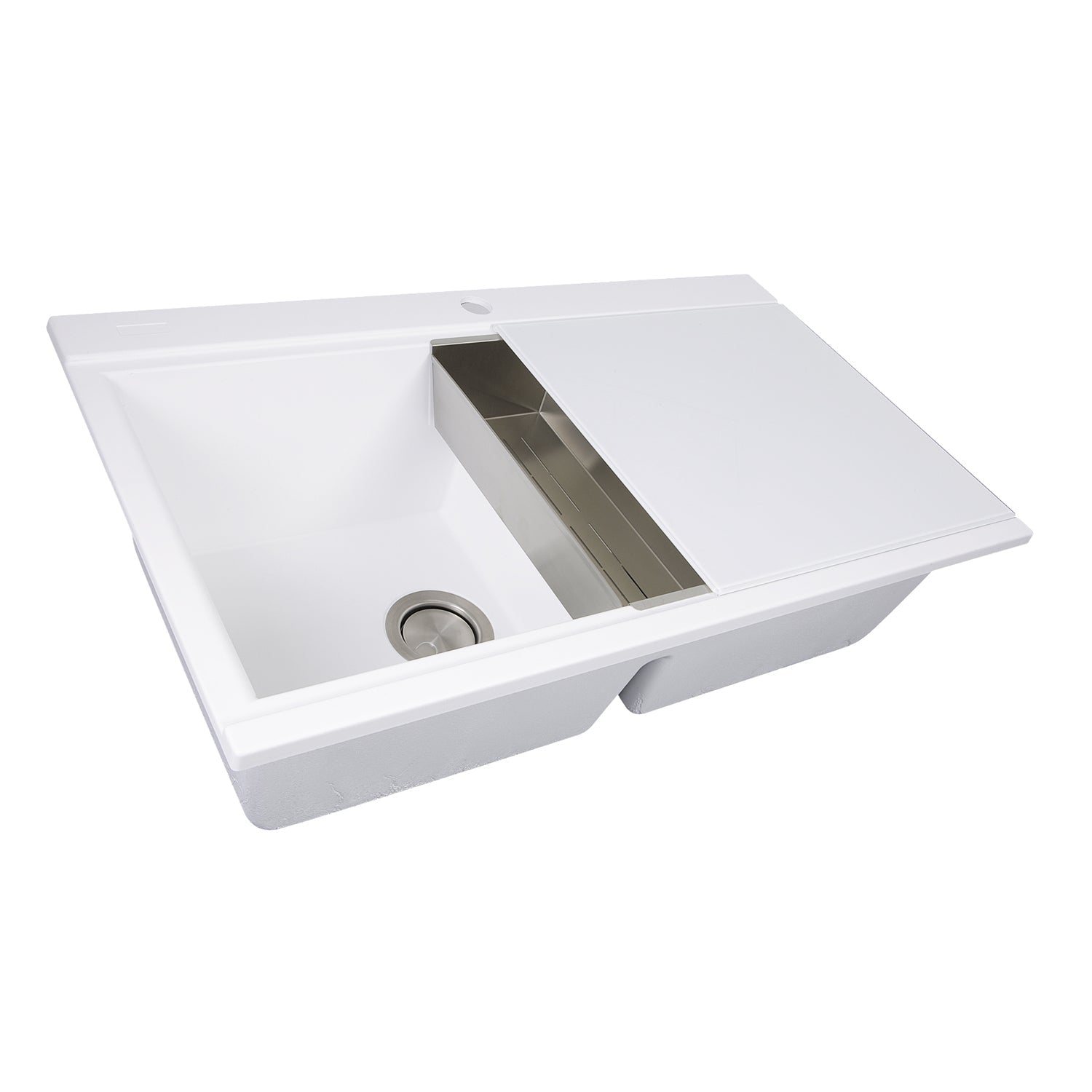 Nantucket Sinks Large Double Bowl Prep Station Topmount Granite Composite White