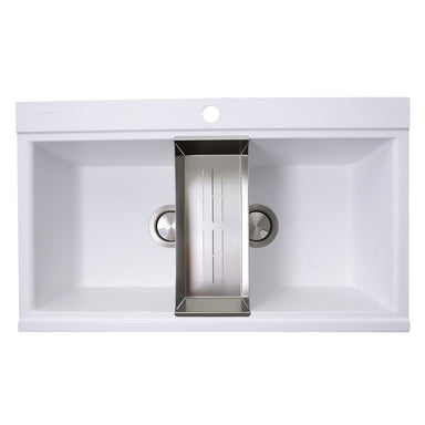 Nantucket Sinks Large Double Bowl Prep Station Topmount Granite Composite White