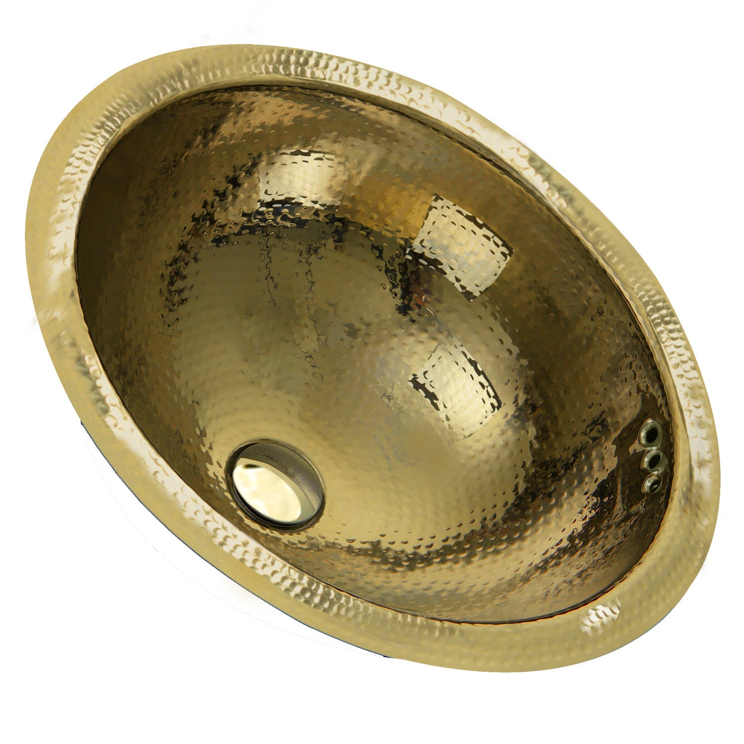 Nantucket Sinks RLB - 16.5-Inch Hammered Brass Round Undermount Bathroom Sink with Overflow
