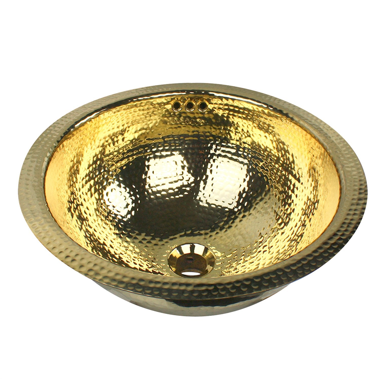 Nantucket Sinks RLB - 16.5-Inch Hammered Brass Round Undermount Bathroom Sink with Overflow