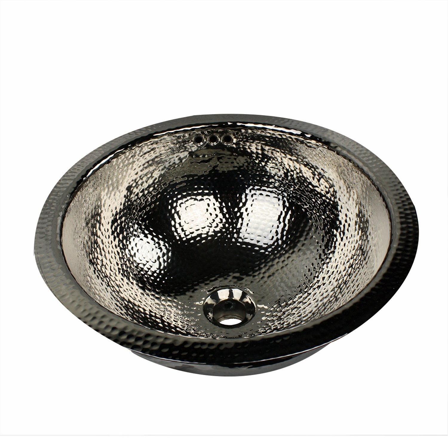 Nantucket Sinks RLN-OF - 16.5-Inch Hand Hammered Brass Round Undermount Bathroom Sink, Nickel Plated Finish, with Overflow