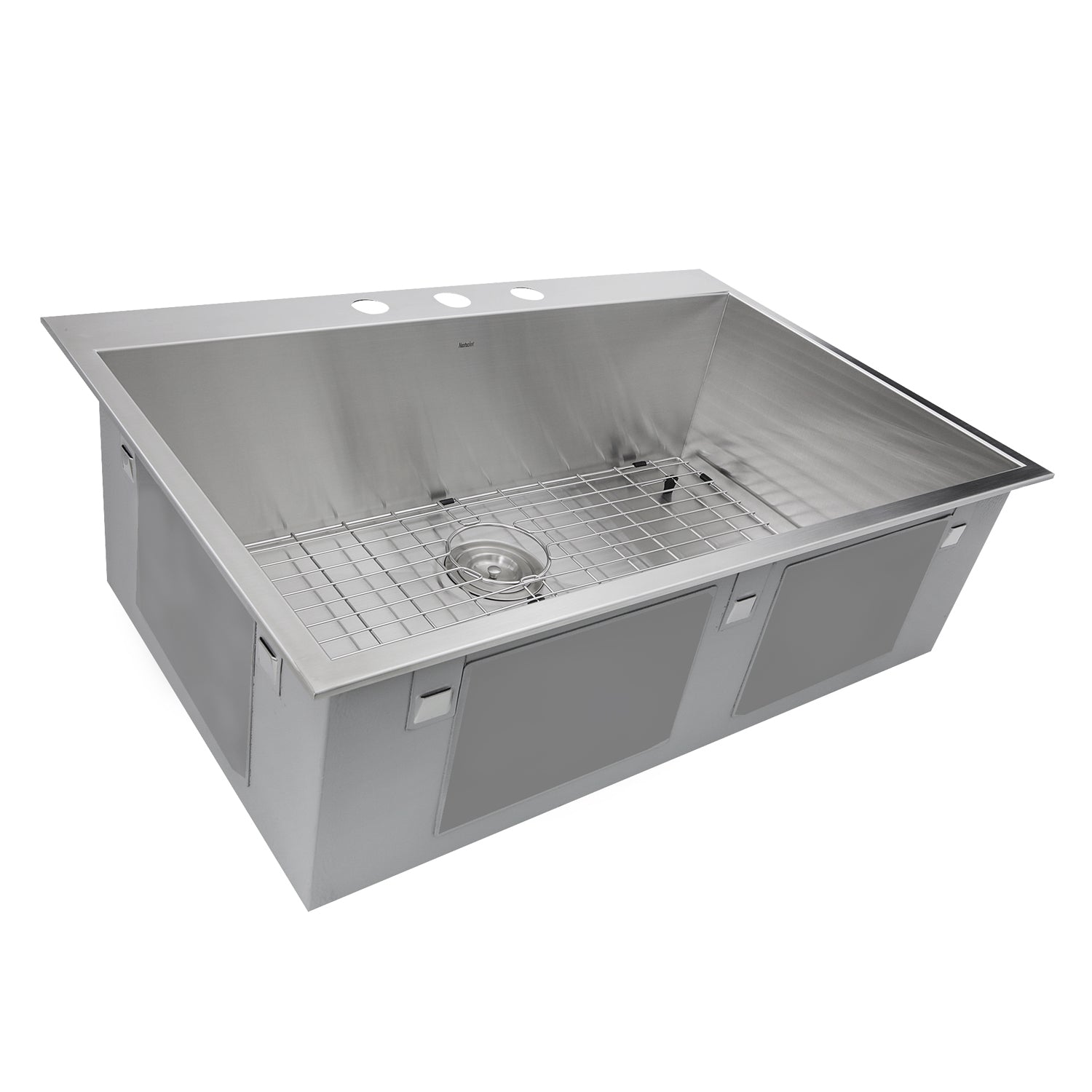 Nantucket Sinks ZR3322-16 - 33" Large Rectangle Single Bowl Zero Radius Stainless Steel Drop in Kitchen Sink, 16 Gauge - 3 Hole