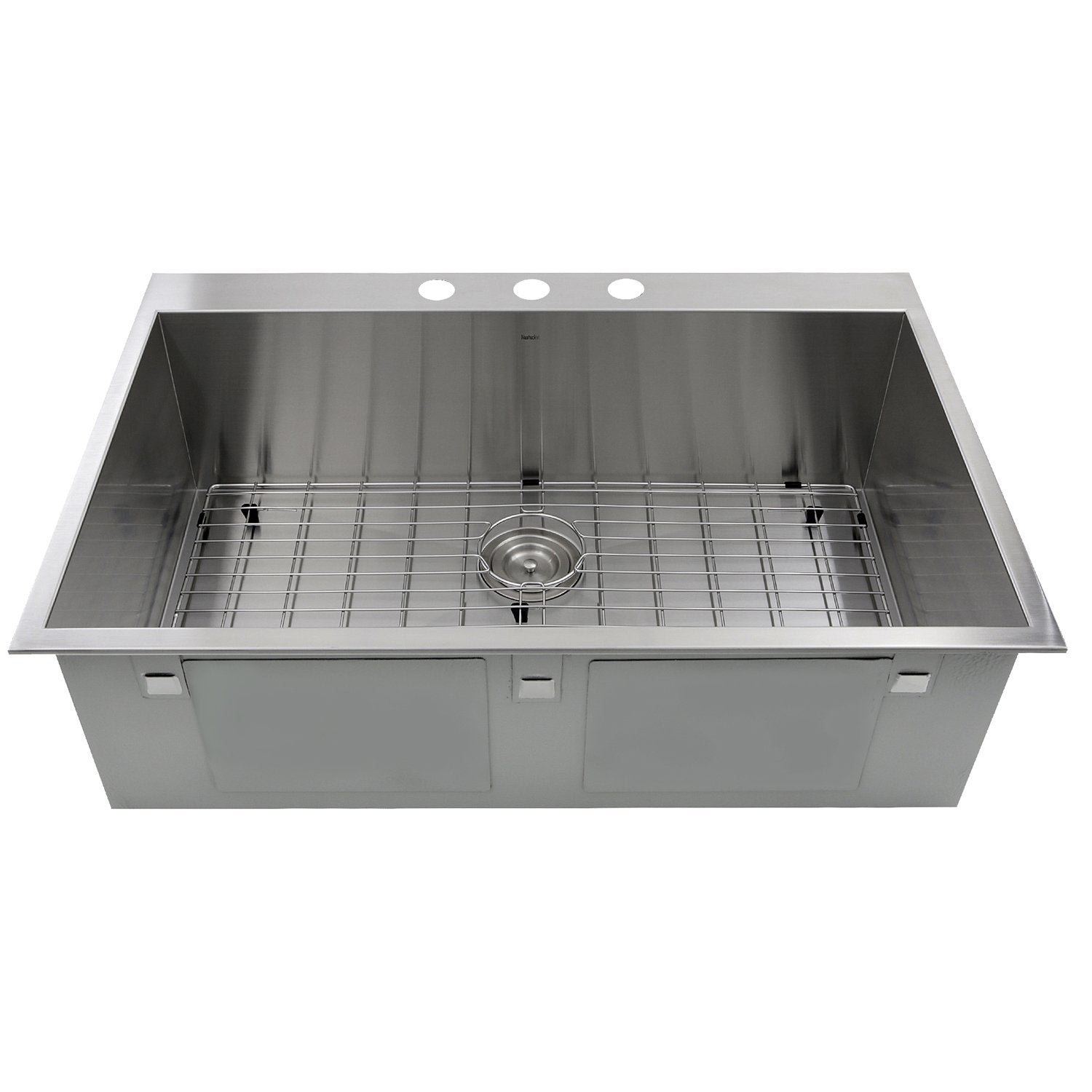 Nantucket Sinks ZR3322-16 - 33" Large Rectangle Single Bowl Zero Radius Stainless Steel Drop in Kitchen Sink, 16 Gauge - 3 Hole